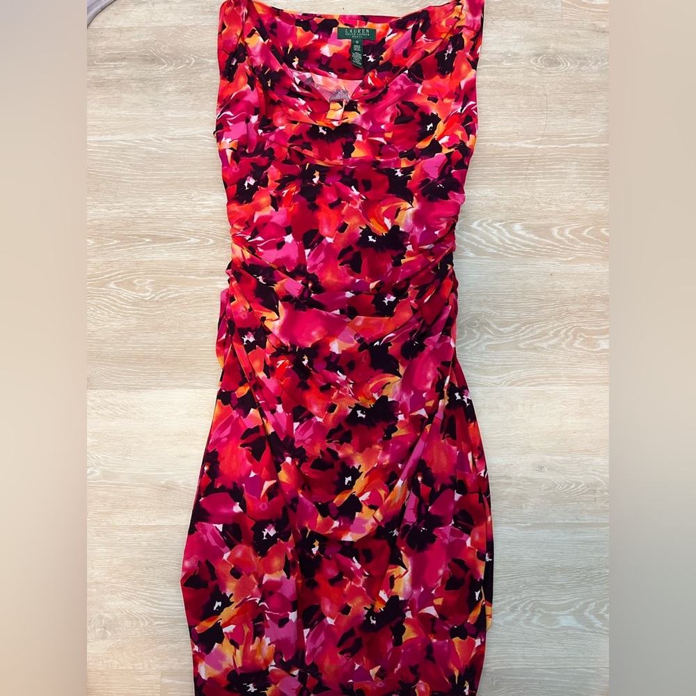 Lauren Ralph Lauren Red and Pink Floral Midi Dress